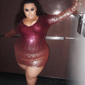 burgundy and rose gold sequin dress